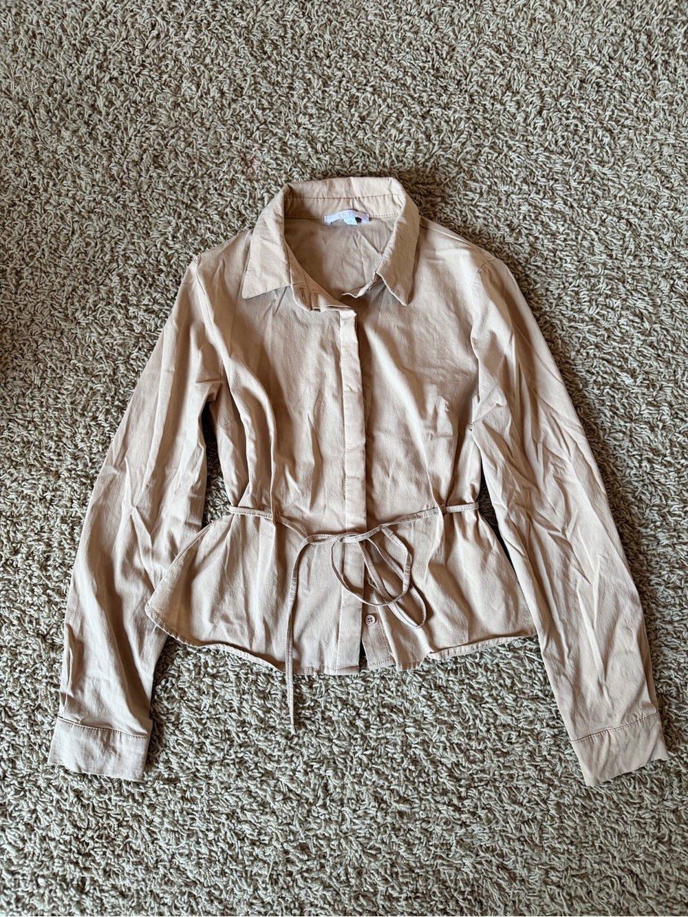 IRIS Womens Button Down Belted Shirt Size M Beige